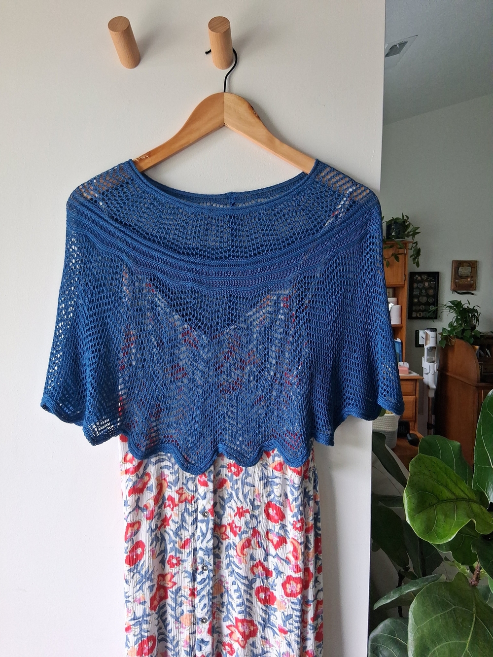 Blue Open-Knit Women's Poncho Shrug
